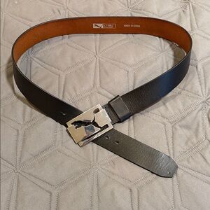 Puma Black Leather Belt with Silver Buckle